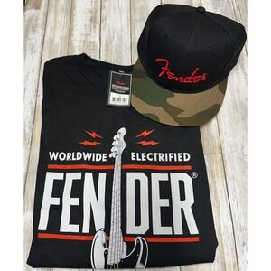 Fender guitar Worldwide Electrified P Bass T-Shirt & Hat Bundle set‎ - New